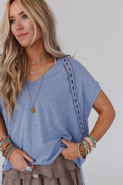 Camden Lace V Neck Top - Denim