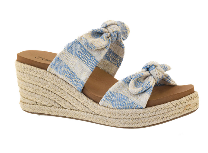 Blue Natural Stripe Tie The Knot Wedge Sandal by Corkys