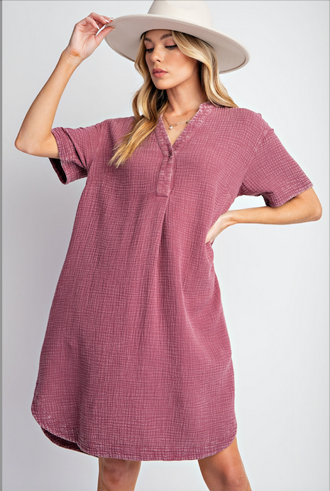 Mineral Washed Cotton Gauze Midi Dress - Plus Size