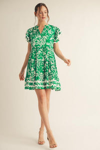 Green - Print Baby Doll Dress