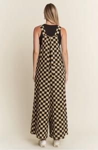 Checkered WIde Leg Overalls - Black/Mocha - Regular & Plus Sizes