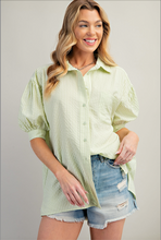 Load image into Gallery viewer, Sage - Short Sleeve Striped Button Up Top - Plus Size