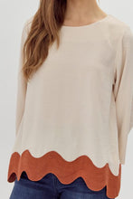 Load image into Gallery viewer, Solid Top with Contrasting Swirl Hem