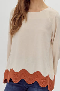 Solid Top with Contrasting Swirl Hem