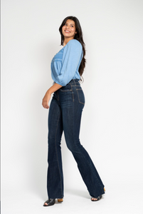 High Waist Raw Hem Flare Jeans