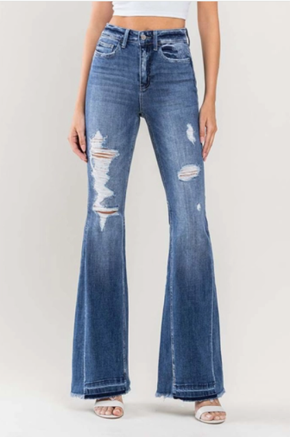 Flying Monkey HR Distressed Panel Flare Jeans