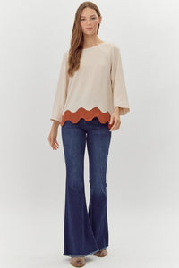 Solid Top with Contrasting Swirl Hem