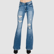 Load image into Gallery viewer, PETITE Mid Rise Stretch Flare Jeans