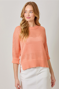 Coral - Open Stitch High Low Sweater