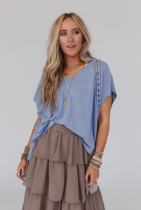 Camden Lace V Neck Top - Denim