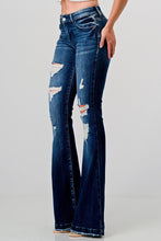 Load image into Gallery viewer, PETITE Distressed Mid Rise Stretch Flare Jeans