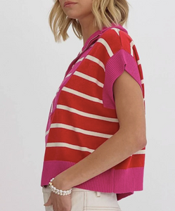 Pink Multi - Colorblock Stripe Cropped Top