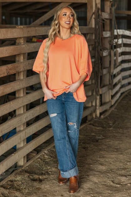 Apricot Splash - Oversized Relaxed Fit Terry Top