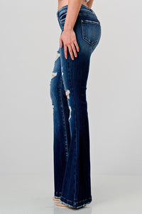 PETITE Distressed Mid Rise Stretch Flare Jeans