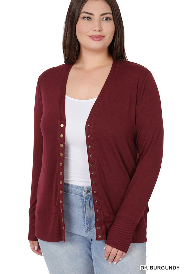 Snap Button Sweater Cardigan - Regular & Plus Sizes - Available in 6 Colors