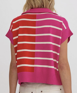 Pink Multi - Colorblock Stripe Cropped Top