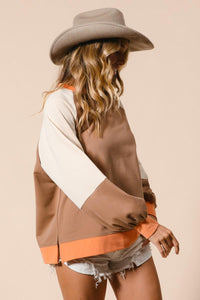 French Terry Color Block Top - Camel/Apricot