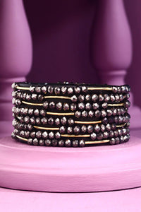 8 Layer Stackable Glass Bead and Metal Bracelet - Available in 7 Colors