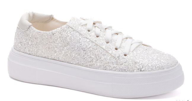 White Chunky Glitter Glaring Sneaker by Corkys