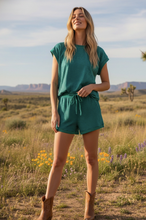 Load image into Gallery viewer, Striped Knit Short Sleeve Top and Shorts Set - Green/Teal Combo