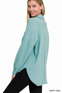 Dusty Teal - Double Gauze Oversized Raw Edge Shirt