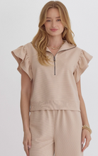 Load image into Gallery viewer, Light Taupe Textured Solid Ruffle Sleeve Top