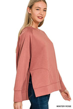 Load image into Gallery viewer, Scuba Round Neck Pullover with Side Slits - Winter Rose