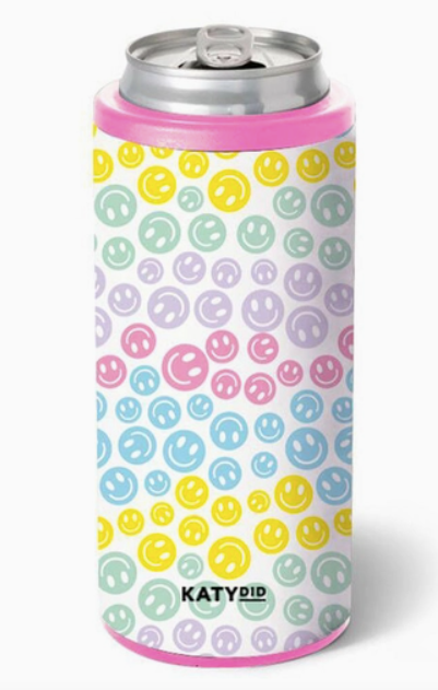 Pastel Happy Face Slim Can Cooler Cover