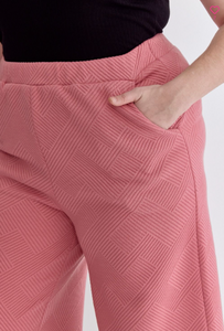 Textured Wide Leg Pants - Coral Pink - Regular & Plus Sizes