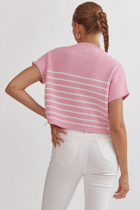 Mock Neck Striped Top - Pink