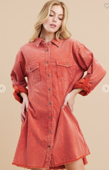 Rust Corduroy Shirt Dress