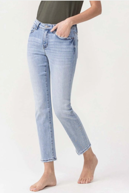 Mid Rise Slim Straight Cropped Jeans