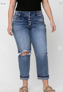 High Rise Cuffed Boyfriend Jeans - Plus Size