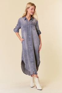 Black Denim - Tencel Denim Shirt Midi Dress