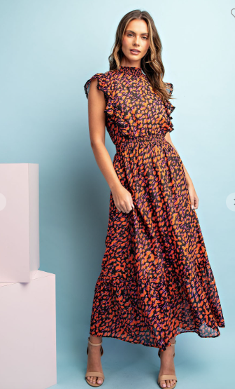 Sleeveless Print Dress - Tangerine