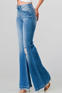 PETITE Distressed Super High Rise 70's Inspired Flare Jeans