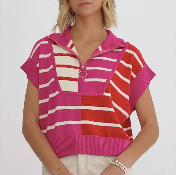 Pink Multi - Colorblock Stripe Cropped Top