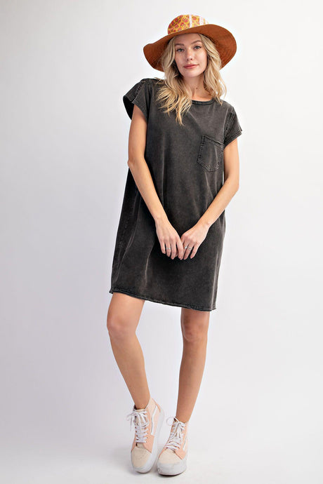 Black Mineral Washed Knit Dress