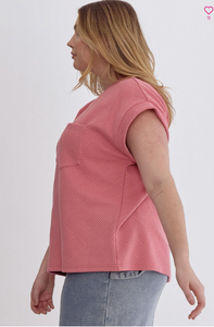 Textured Short Sleeve Top - Coral Pink - Regular & Plus Size