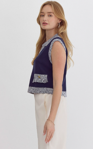 Navy Cropped Sleeveless Top