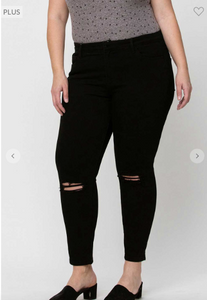 Mid Rise Distressed Knee Crop Skinny Jeans - Plus Size