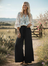 Load image into Gallery viewer, Black - Linen Blend Tiered Wide Leg Palazzo Pants