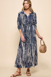 Tie Dye Maxi Dress - Navy/Taupe