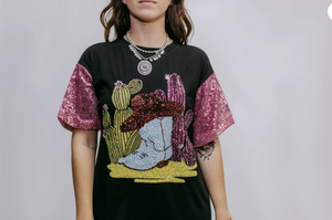 Sparkle Cactus Sequin Embroidered Tee Dress