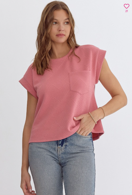 Textured Short Sleeve Top - Coral Pink - Regular & Plus Size