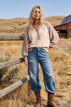 Load image into Gallery viewer, Color Block Henley Sweater - Taupe/Cream