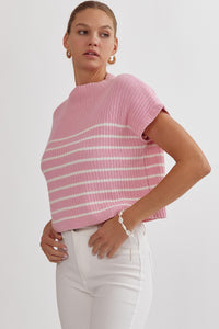 Mock Neck Striped Top - Pink