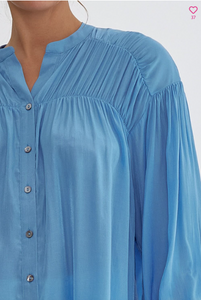 V Neck Button Up Top - French Blue