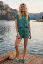 Load image into Gallery viewer, Striped Knit Short Sleeve Top and Shorts Set - Green/Teal Combo