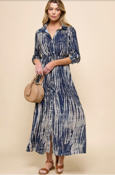 Tie Dye Maxi Dress - Navy/Taupe